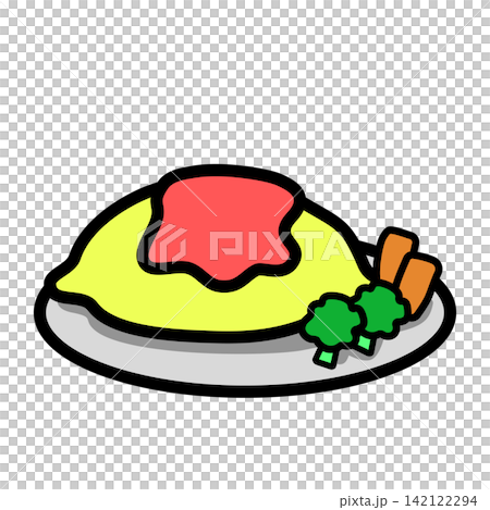 皿に盛ったオムライス(にんじんとブロッコリー) 142122294