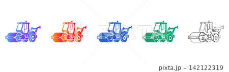Road Roller Compactor Vector Icon Set Road Roller Compactor Vector Icon Set 142122319
