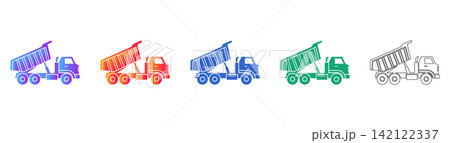 Heavy Duty Dump Truck Icon Set 142122337
