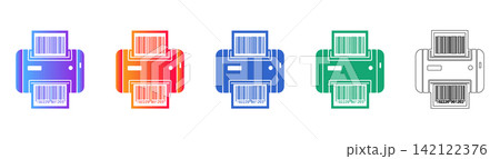 Barcode Printer Machine Vector Icon Set Barcode Printer Machine Vector Icon Set 142122376