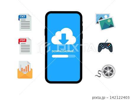 Smartphone Downloading Cloud Data and Files Stock Illustration 142122403
