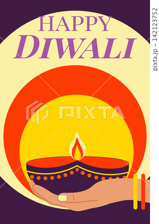 Happy Diwali. Hand holding Diwali oil lamp. Vector design Happy Diwali. Hand holding Diwali oil lamp. Vector design 142123752