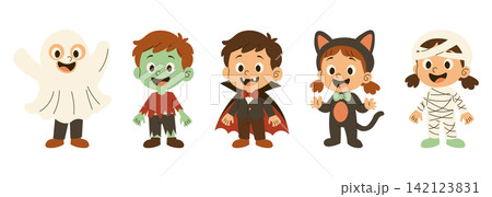 Cute kids in Halloween costumes. vector illustration. Trick or Treat 142123831