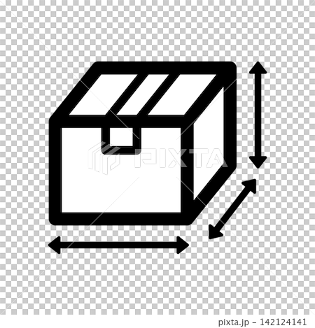 荷物や箱のサイズ計測を表す矢印付きの立方体アイコン 荷物や箱のサイズ計測を表す矢印付きの立方体アイコン 142124141