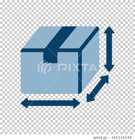 荷物や箱のサイズ計測を表す矢印付きの立方体アイコン 荷物や箱のサイズ計測を表す矢印付きの立方体アイコン 142124144