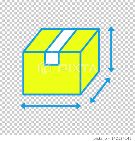 荷物や箱のサイズ計測を表す矢印付きの立方体アイコン 荷物や箱のサイズ計測を表す矢印付きの立方体アイコン 142124145