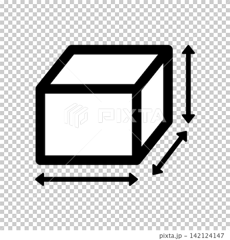 荷物や箱のサイズ計測を表す矢印付きの立方体アイコン 荷物や箱のサイズ計測を表す矢印付きの立方体アイコン 142124147