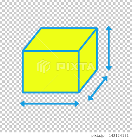 荷物や箱のサイズ計測を表す矢印付きの立方体アイコン 荷物や箱のサイズ計測を表す矢印付きの立方体アイコン 142124151