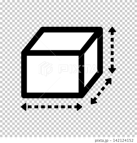 荷物や箱のサイズ計測を表す矢印付きの立方体アイコン 荷物や箱のサイズ計測を表す矢印付きの立方体アイコン 142124152