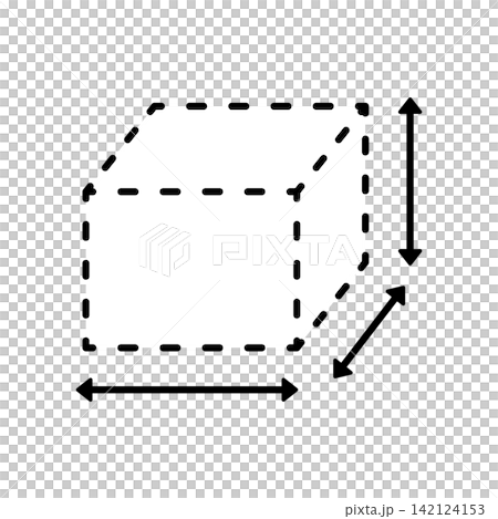 荷物や箱のサイズ計測を表す矢印付きの立方体アイコン 荷物や箱のサイズ計測を表す矢印付きの立方体アイコン 142124153