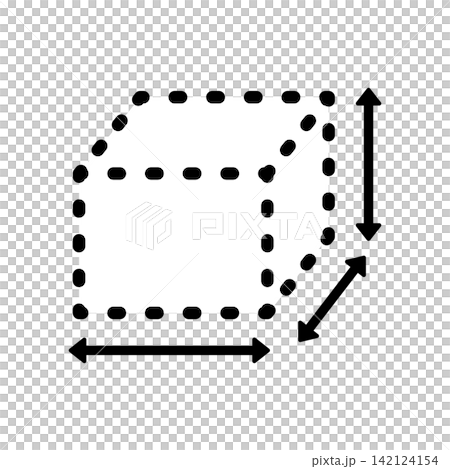 荷物や箱のサイズ計測を表す矢印付きの立方体アイコン 荷物や箱のサイズ計測を表す矢印付きの立方体アイコン 142124154