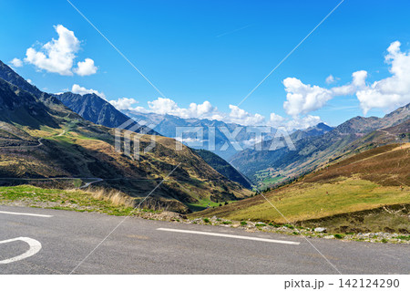 Driving up the Col du Tourmalet steep road, located in the Hautes-Pyrenees in France, famous Tour de France climb Driving up the Col du Tourmalet steep road, located in the Hautes-Pyrenees in France, famous Tour de France climb 142124290