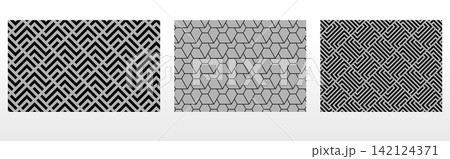 Geometric set of seamless black and gray patterns. Simple vector graphics 142124371