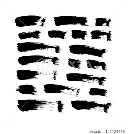 Black Dry Brush Ink Stroke Collection with Grunge Paint Texture, Expressive Hand Painted Abstract Brush Marks 142124666
