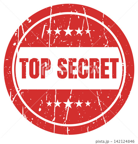 Top secret red grunge stamp with five stars for classified documents and confidential information. 142124846
