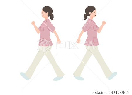 看護師の全身イラスト 左向き・左向きセット 歩く ポーズ 手描き シンプル 看護師の全身イラスト 左向き・左向きセット 歩く ポーズ 手描き シンプル 142124904