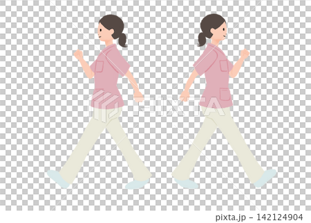 看護師の全身イラスト 左向き・左向きセット 歩く ポーズ 手描き シンプル 看護師の全身イラスト 左向き・左向きセット 歩く ポーズ 手描き シンプル 142124904