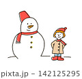 笑顔の雪だるまと女の子 142125295