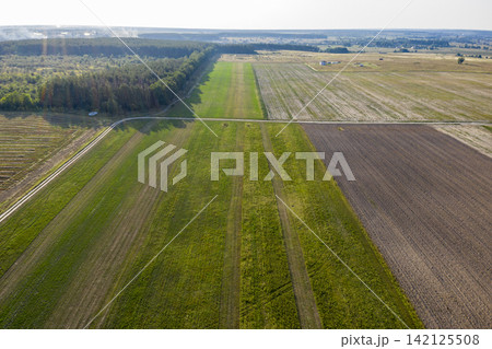 sown agricultural field, view from above 142125508
