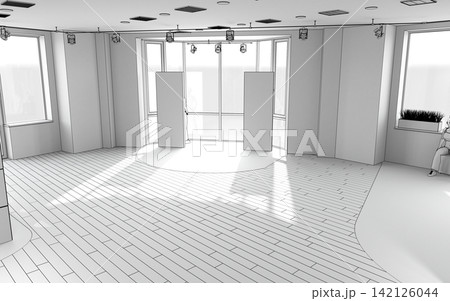 visualization of a large empty interior, 3D illustration visualization of a large empty interior, 3D illustration 142126044