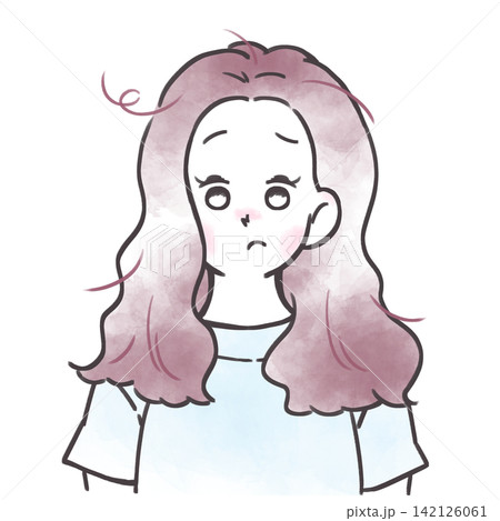 髪の毛に悩みを抱えた女性のイラスト 切れ毛・枝毛・抜け毛 髪の毛に悩みを抱えた女性のイラスト 切れ毛・枝毛・抜け毛 142126061