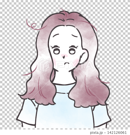 髪の毛に悩みを抱えた女性のイラスト 切れ毛・枝毛・抜け毛 髪の毛に悩みを抱えた女性のイラスト 切れ毛・枝毛・抜け毛 142126061
