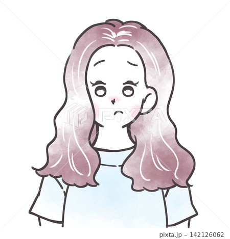 髪の毛に悩みを抱えた女性のイラスト　白髪 142126062