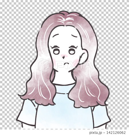 髪の毛に悩みを抱えた女性のイラスト　白髪 142126062