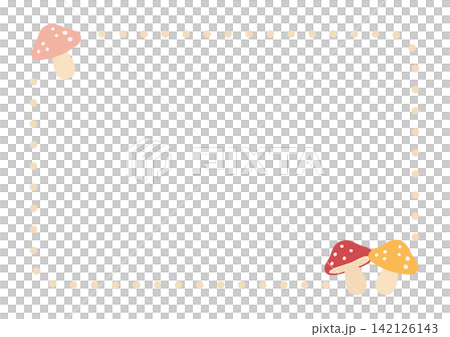 Cute autumn mushroom frame, featuring pink, red, and yellow mushrooms. Cute autumn mushroom frame, featuring pink, red, and yellow mushrooms. 142126143