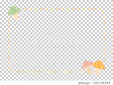 Cute autumn mushroom frame, featuring pink, yellow, and green mushrooms. 142126144