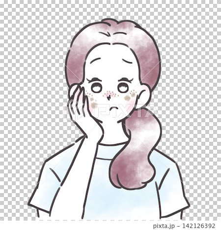 お肌に悩みを抱えた女性のイラスト シミ お肌に悩みを抱えた女性のイラスト シミ 142126392