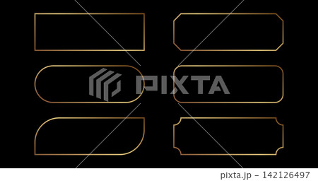 Thin gold rectangle frames with luxurious metallic edges. Premium borders ideal for elegant invitations, certificates and awards. Thin gold rectangle frames with luxurious metallic edges. Premium borders ideal for elegant invitations, certificates and awards. 142126497