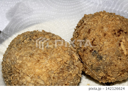 Close up of home made scotch eggs freshly made Close up of home made scotch eggs freshly made 142126624