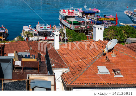 Marmaris port and traditional roofs view from above Turkey Marmaris port and traditional roofs view from above Turkey 142126911