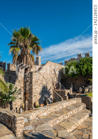 Castle garden and ancient walls overlooking the sea in Marmaris Turkey Castle garden and ancient walls overlooking the sea in Marmaris Turkey 142126915