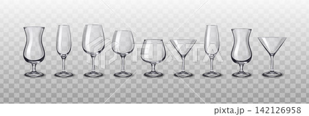 3d alcohol drinks glassware set on transparent background 3d alcohol drinks glassware set on transparent background 142126958