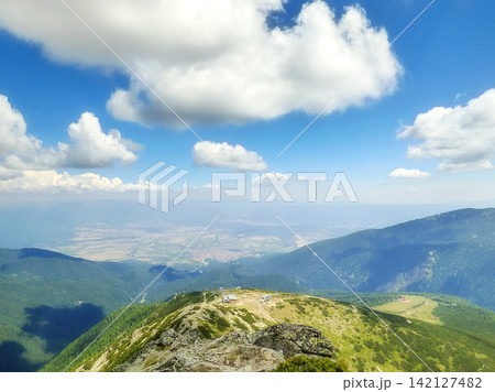 Bansko ski resort Todorka peak area Pirin, Bulgaria ski chairlift stations in summer Bansko ski resort Todorka peak area Pirin, Bulgaria ski chairlift stations in summer 142127482