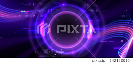 Glowing neon light halo on tech background 142128016