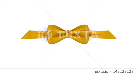 Golden 3d realistic bow tie ribbon on white background 142128128