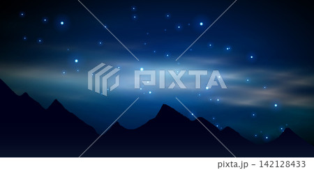 Night sky with mountain and glowing particle and stars Night sky with mountain and glowing particle and stars 142128433