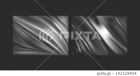 Plastic film polythene texture. Plastic stretch film effect with crumpled and wrinkled texture 142128454