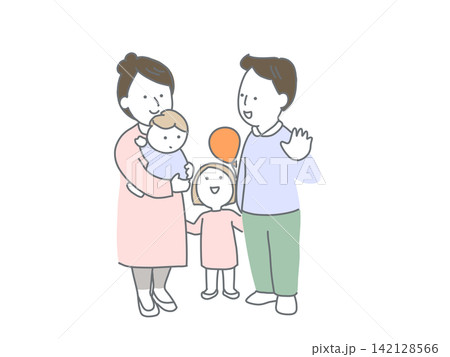 子育て中の家族、シンプルなイラスト 142128566