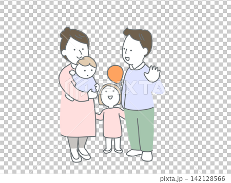 子育て中の家族、シンプルなイラスト 142128566