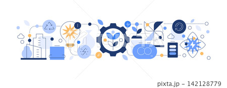Ecology, renewable energy and innovations. Wide illustration 142128779