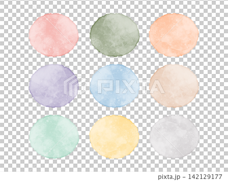 Watercolor-style circular frame and embellishment set (transparent PNG) Watercolor-style circular frame and embellishment set (transparent PNG) 142129177