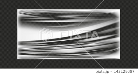 Realistic polyethylene wrapping stretch film background. transparent cellophane package mockup 142129387