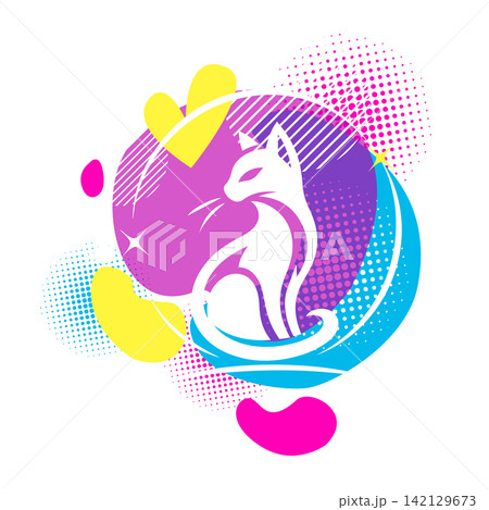 Happy Cat Logo. Hand drawn. Not AI, vector illustration. Happy Cat Logo. Hand drawn. Not AI, vector illustration. 142129673