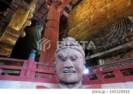 Traditional Japanese Wooden Folk Statue in Nara Temple Traditional Japanese Wooden Folk Statue in Nara Temple 142129816