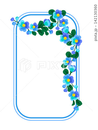 Flower frame with pansies. Decor with beautiful decorative summer flowers. 142130360