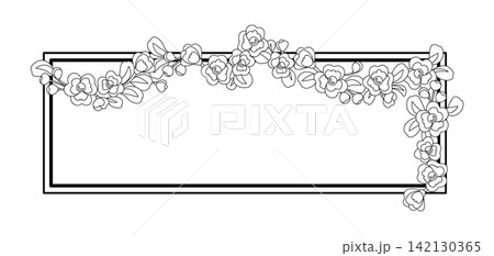 Flower frame with linear pansies. Border with beautiful decorative summer flowers. Flower frame with linear pansies. Border with beautiful decorative summer flowers. 142130365